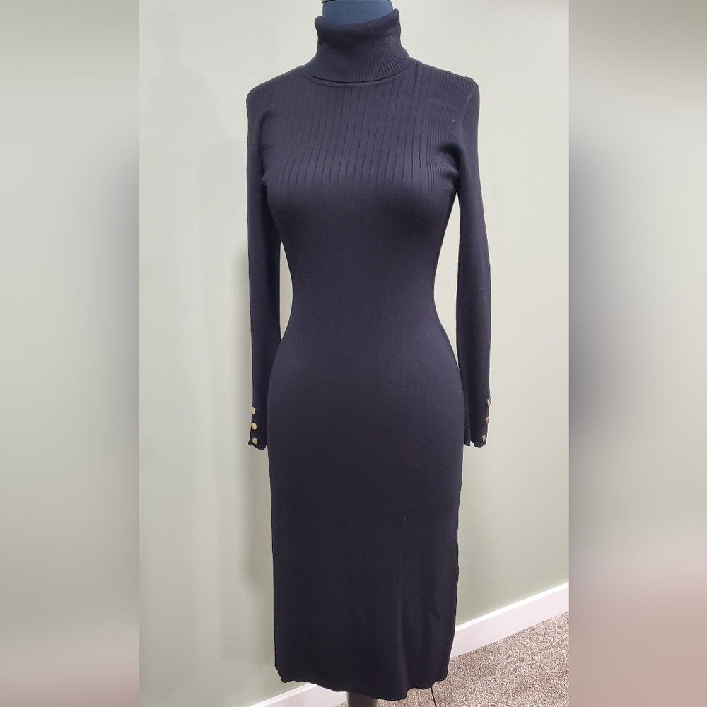 Anne Klein Jet Black Long Sleeve Knit Dress